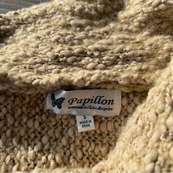 Papillon Soft Fuzzy Drape Collar Poncho Knit Cape in Tan - Picture 11 of 16